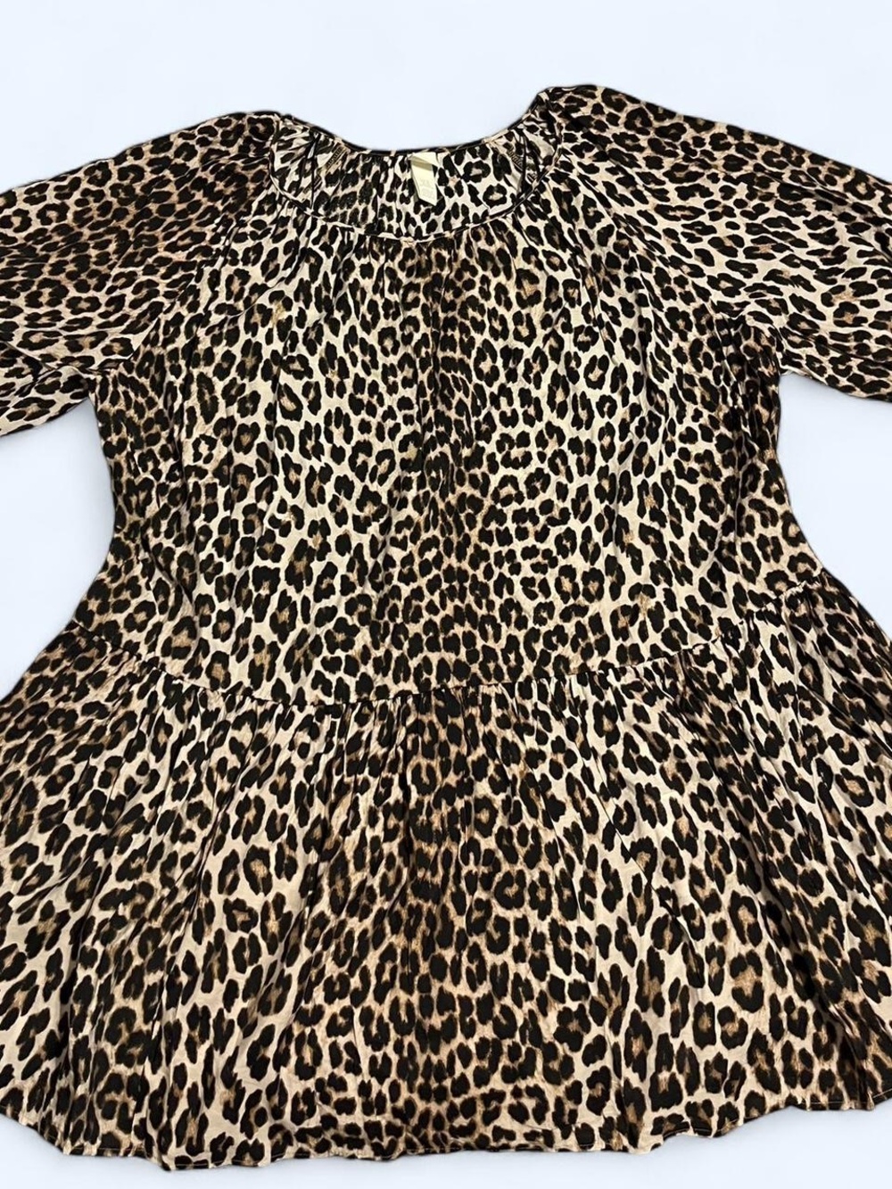 H&M Leopard Print Drop Waist 3/4 Sleeve Flowy Dress Size XS EUC